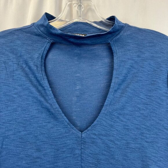 Express Womens Long Sleeve Choker Cut Out Semi Sheer Top Blue S - Picture 3 of 8